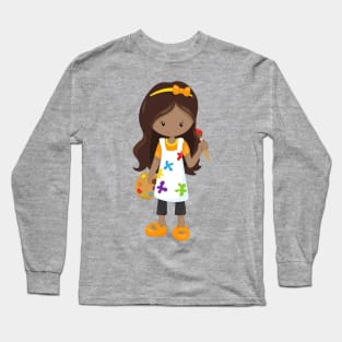 African American Girl, Painter, Painting, Brush Long Sleeve T-Shirt